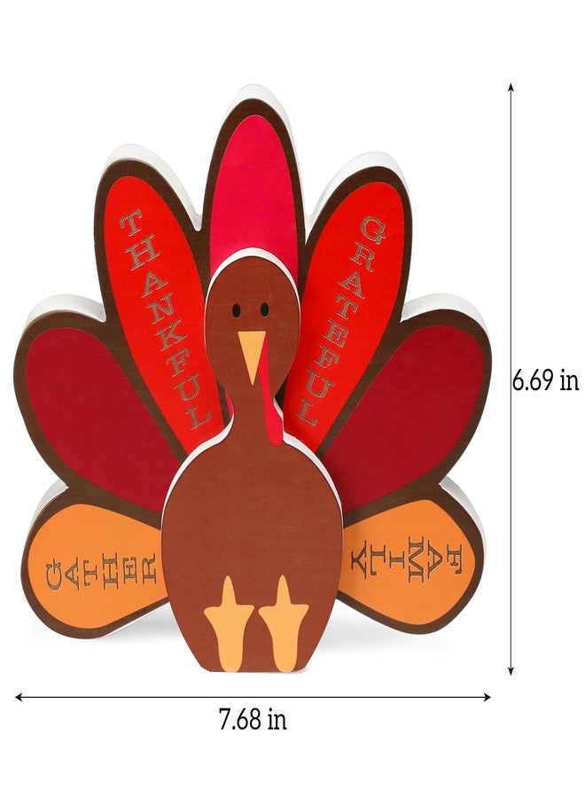 NEWLIGHTURE Thanksgiving Turkey Decoration Wooden Turkey Tabletop Decor Thanksgiving Standing Turkey with 'Thankful' Sign for Home Kitchen Office Fall Harvest Festival Decoration - Image 3